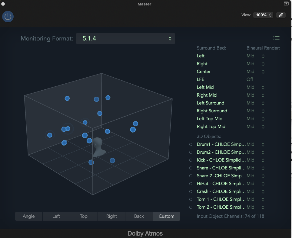 Dolby Atmos visualizer in Logic Pro X